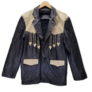 VTG Leather Western Sport Coat Jacket Rockabilly Removable Faux Fur Liner 44L
